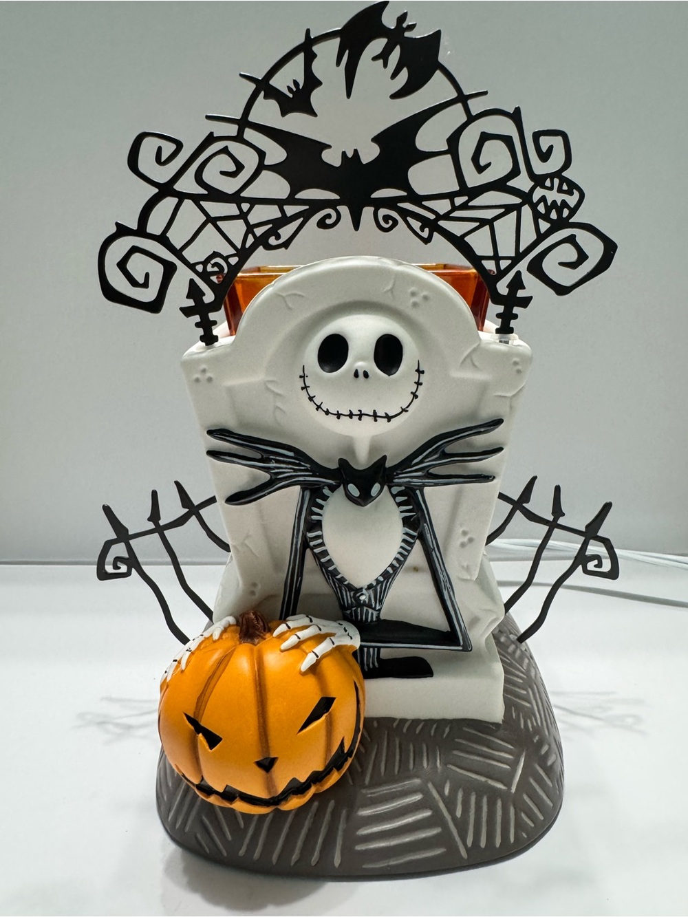Scentsy Jack Skellington Figurine Warped Tomb with Orange Pumpkin